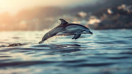 Obraz premium Dolphin Leaping Out of Water at Sunset.