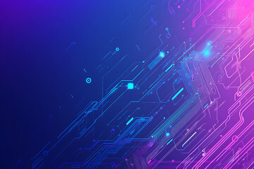 Futuristic vector illustration of an abstract circuit board with neon blue and purple gradients, showcasing intricate digital patterns and tech elements