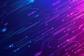 Futuristic vector illustration of an abstract circuit board with neon blue and purple gradients, showcasing intricate digital patterns and tech elements