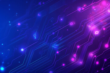 Obraz premium Futuristic vector illustration of an abstract circuit board with neon blue and purple gradients, showcasing intricate digital patterns and tech elements