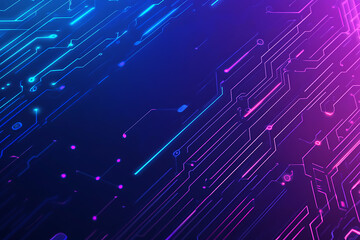 Futuristic vector illustration of an abstract circuit board with neon blue and purple gradients, showcasing intricate digital patterns and tech elements