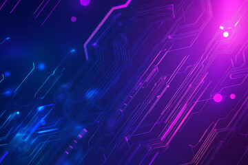 Futuristic vector illustration of an abstract circuit board with neon blue and purple gradients, showcasing intricate digital patterns and tech elements
