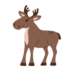Flat style illustration of a cute elk standing calmly Perfect for children designs, greeting cards, and digital projects Warm, friendly character suitable for various creative uses