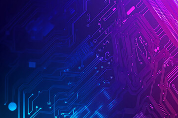 Fototapeta premium Futuristic vector illustration of an abstract circuit board with neon blue and purple gradients, showcasing intricate digital patterns and tech elements