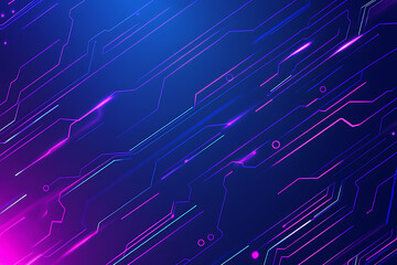 Futuristic vector illustration of an abstract circuit board with neon blue and purple gradients, showcasing intricate digital patterns and tech elements