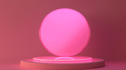 Obraz premium Purple Neon Themed Round Podium with a Futuristic Space Science Background for Product Showcasing