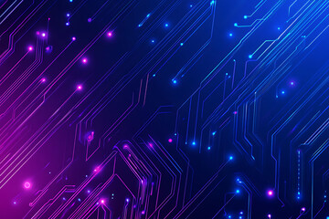 Futuristic vector illustration of an abstract circuit board with neon blue and purple gradients, showcasing intricate digital patterns and tech elements