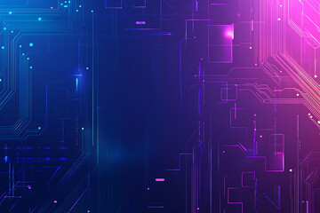 Fototapeta premium Futuristic vector illustration of an abstract circuit board with neon blue and purple gradients, showcasing intricate digital patterns and tech elements