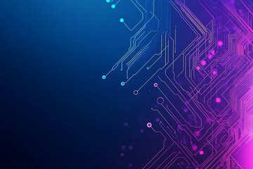 Futuristic vector illustration of an abstract circuit board with neon blue and purple gradients, showcasing intricate digital patterns and tech elements