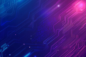 Futuristic vector illustration of an abstract circuit board with neon blue and purple gradients, showcasing intricate digital patterns and tech elements