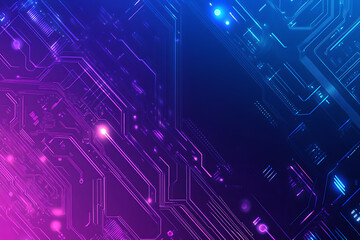 Futuristic vector illustration of an abstract circuit board with neon blue and purple gradients, showcasing intricate digital patterns and tech elements
