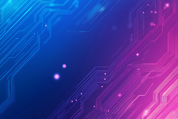 Futuristic vector illustration of an abstract circuit board with neon blue and purple gradients, showcasing intricate digital patterns and tech elements