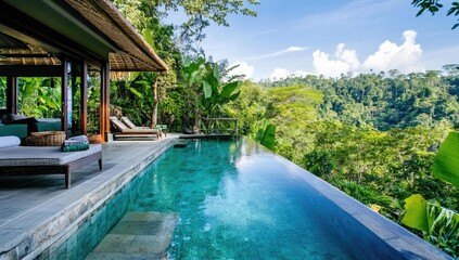 Obraz premium Tropical infinity pool with jungle views.