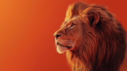 Naklejka premium A lion with a long mane and a red background