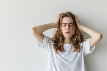 Fototapeta premium Stressed woman holding head