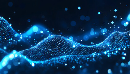 Digital data graph background with a polygon mesh and glowing dots, an AI technology concept on a dark blue background