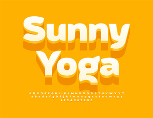 Vector healthy concept Sunny Yoga with Yellow Alphabet Letters and Numbers set. Modern bright Font