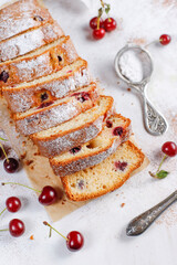 Homemade cherry pound cake with fresh cherry berries.