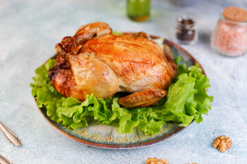 Levengi or Lavangi with Roast chicken.Azerbaijan cuisine.