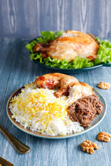 Levengi or Lavangi with Roast chicken.Azerbaijan cuisine.