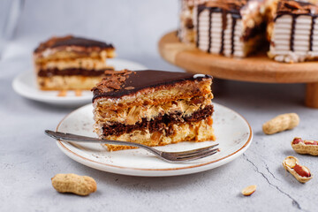 Snickers cake with caramel, peanuts and buttercream.