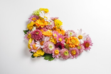 Beautiful flower composition from different field flowers. Flower card.