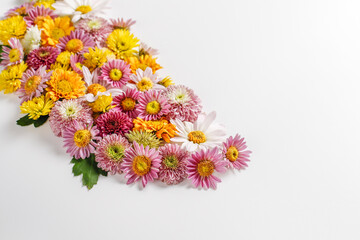 Obraz premium Beautiful flower composition from different field flowers. Flower card.