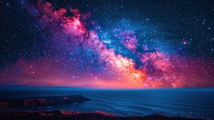 Fototapeta premium Fireworks with blur milky way background