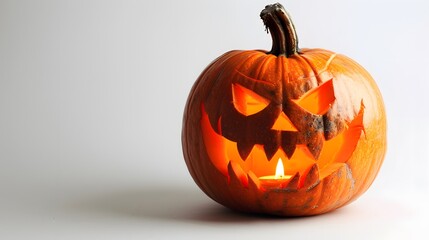 A single lit spooky Halloween pumpkins Jack O Lantern