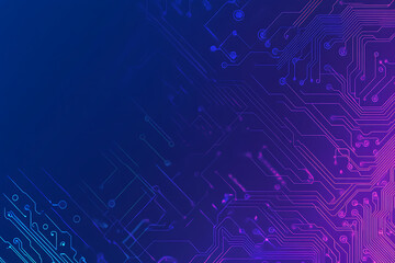Futuristic vector illustration of an abstract circuit board with neon blue and purple gradients, showcasing intricate digital patterns and tech elements