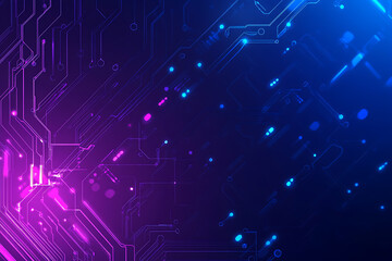 Obraz premium Futuristic vector illustration of an abstract circuit board with neon blue and purple gradients, showcasing intricate digital patterns and tech elements