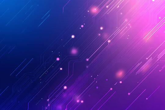 Futuristic vector illustration of an abstract circuit board with neon blue and purple gradients, showcasing intricate digital patterns and tech elements