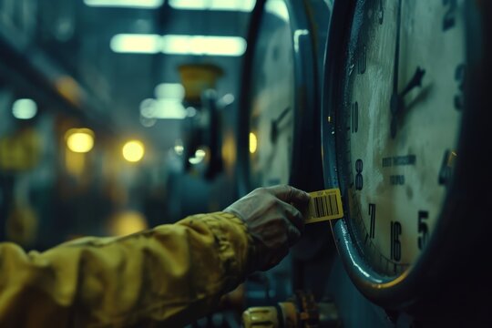 Worker Punching Time Card in Industrial Setting Capturing the Moment