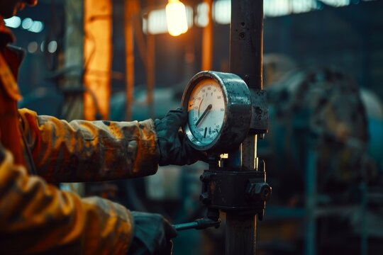 Worker Punching a Time Clock in an Industrial Setting with Card Detail