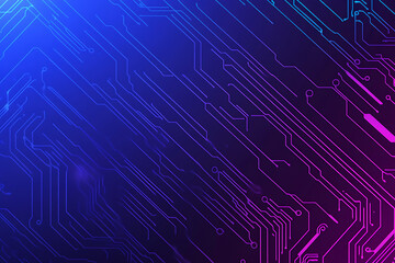 Futuristic vector illustration of an abstract circuit board with neon blue and purple gradients, showcasing intricate digital patterns and tech elements