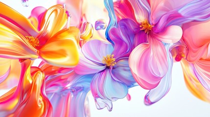 Obraz premium Vivid 3D abstract piece with a focus on happy life themes and vibrant flower watermarks, perfect for magazine cover, isolated on white