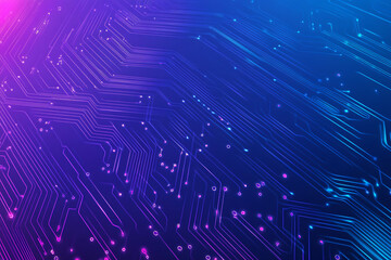 Futuristic vector illustration of an abstract circuit board with neon blue and purple gradients, showcasing intricate digital patterns and tech elements