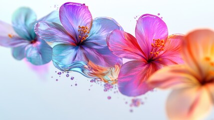 Vivid 3D design featuring a vibrant, happy life with colorful flower watermarks, isolated on a white background