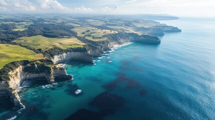 Fototapeta premium Aerial View of Rugged Coastline with Turquoise Ocean