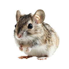 PNG A small brown mouse with large eyes and delicate paws stands upright against a white background