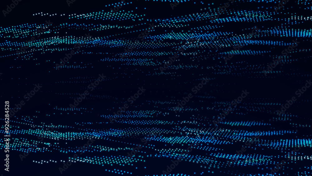 Poster Abstract digital cyberspace. Cyber security database. Digital code of big data. Futuristic hi-tech background with colored dots. 3D