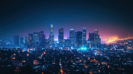 Obraz premium stunning view of a city skyline illuminated by thousands of lights under a clear night sky.