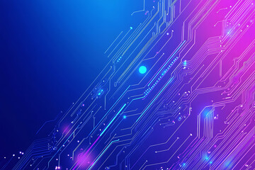 Fototapeta premium Futuristic vector illustration of an abstract circuit board with neon blue and purple gradients, showcasing intricate digital patterns and tech elements