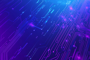 Futuristic vector illustration of an abstract circuit board with neon blue and purple gradients, showcasing intricate digital patterns and tech elements