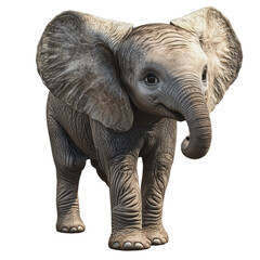 PNG Young elephant standing playfully in an open field under bright sunlight