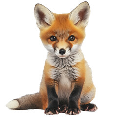 Obraz premium PNG A young red fox sits upright, showcasing its vibrant fur and curious expression against a white background