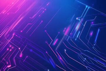 Futuristic vector illustration of an abstract circuit board with neon blue and purple gradients, showcasing intricate digital patterns and tech elements
