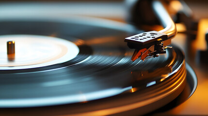 Close-up of a turntable, a vintage record player