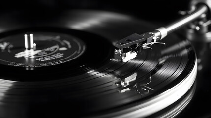Turntable, vintage vinyl player with an old record