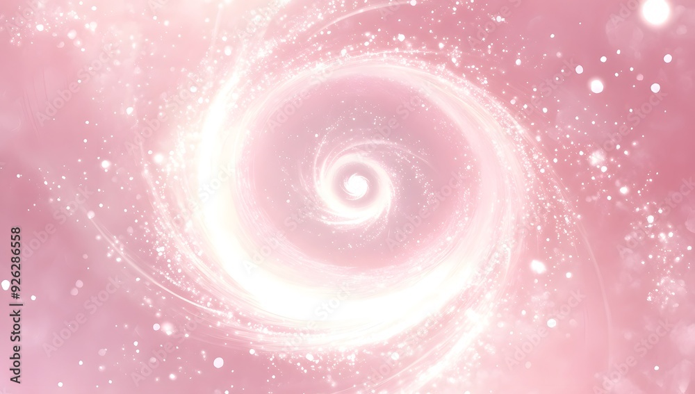 Poster white glowing spiral on light pink background